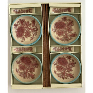 NIB‎ Pier 1 FIONA Set of 4 Chopsticks, Pink Floral Ceramic Rests & Dipping Bowls